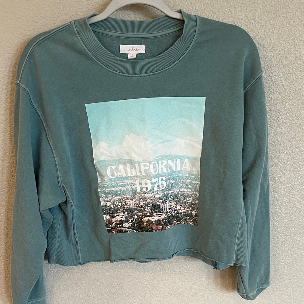 Colsie Teal California Graphic Sweater